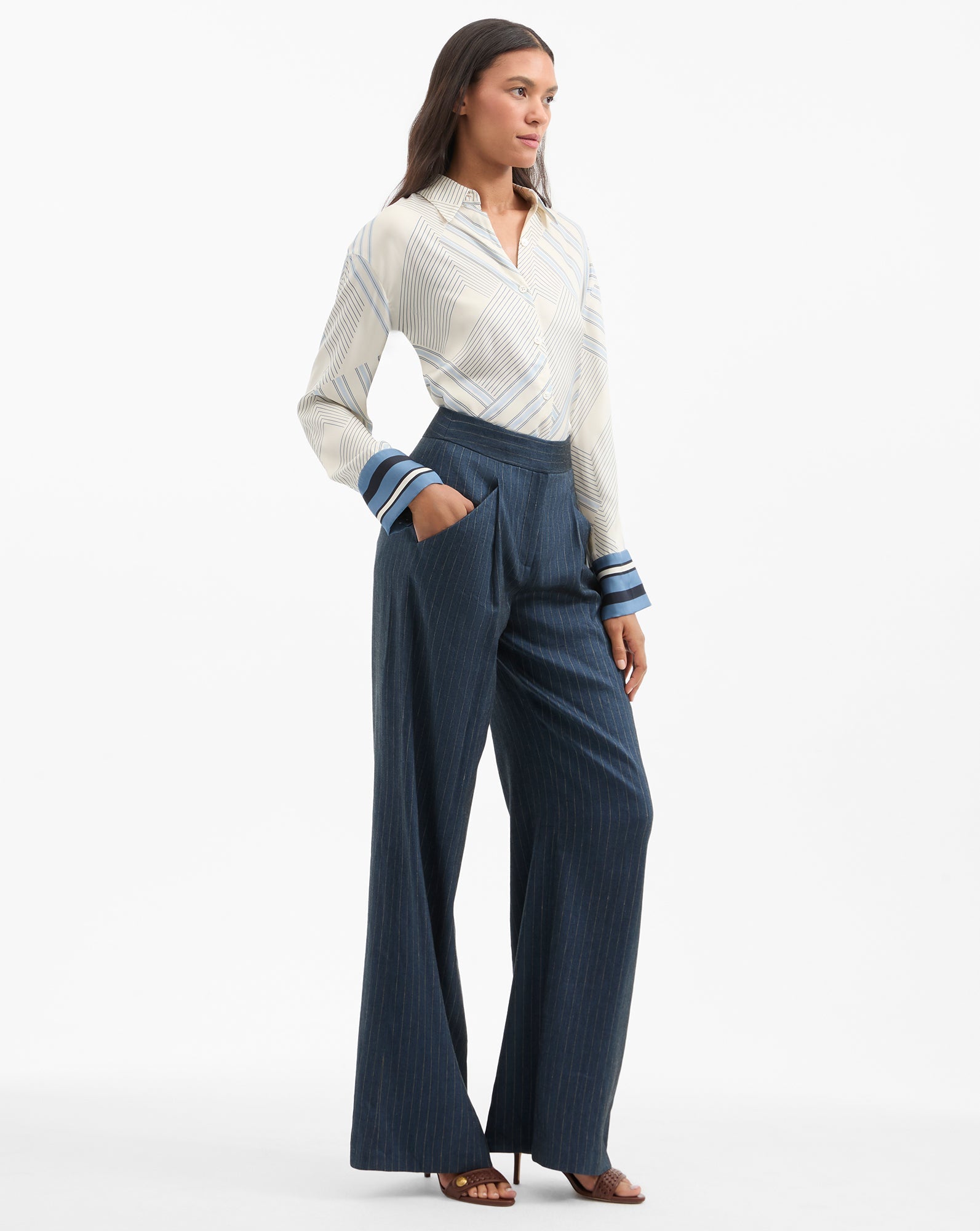 Rimini Wide-Leg Pinstripe Pant